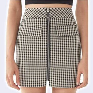 URBAN OUTFITTERS Black & Cream Gingham Zip-Front Mini Skirt  Sz XS